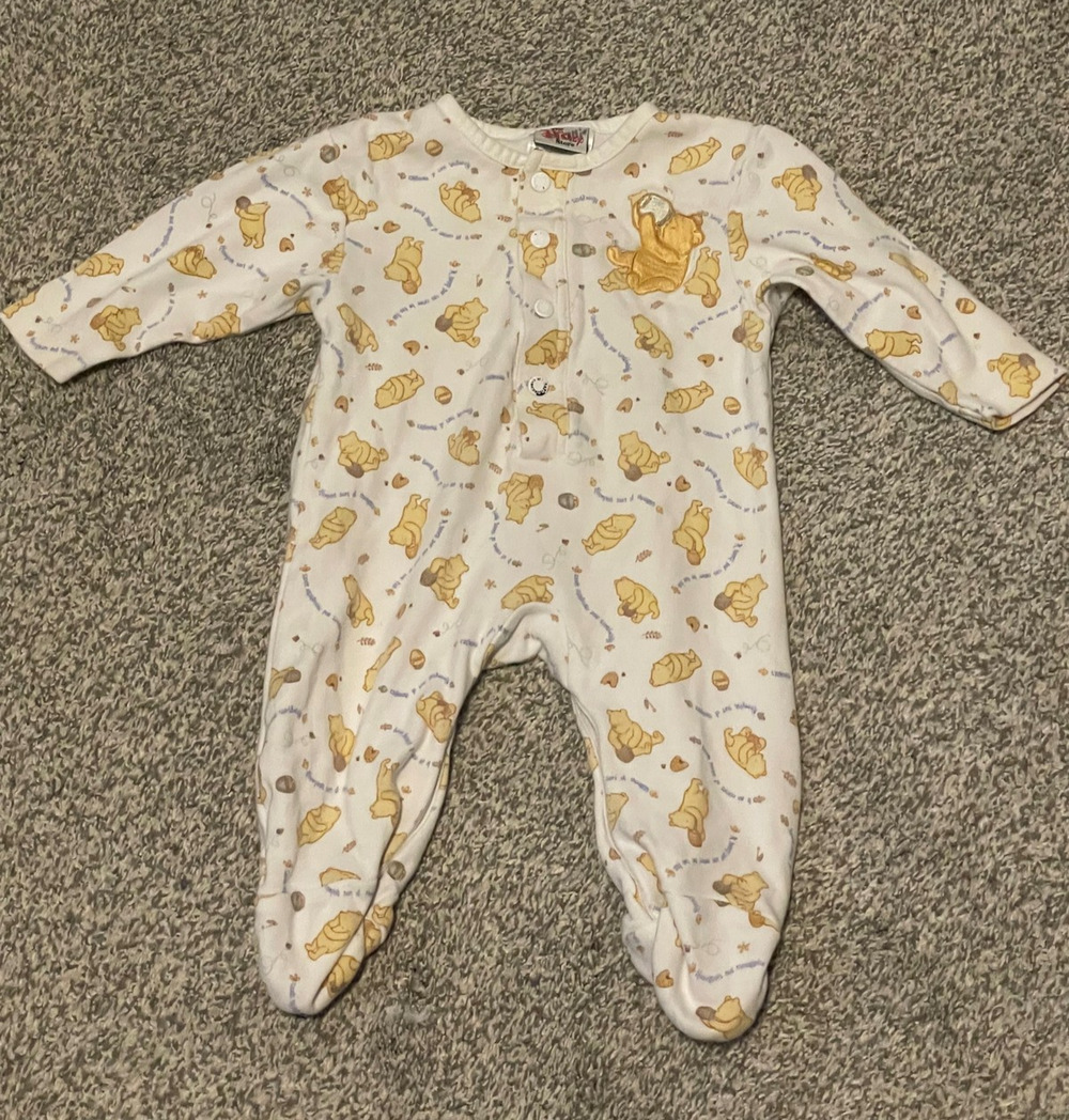Vintage Disney Store One Piece 0-3 Months Winnie The Pooh AOP Embroidered 90s